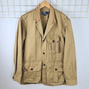 Polo Ralph Lauren Vintage Tan Leather Collar Hunting Chore Barn Coat Jacket